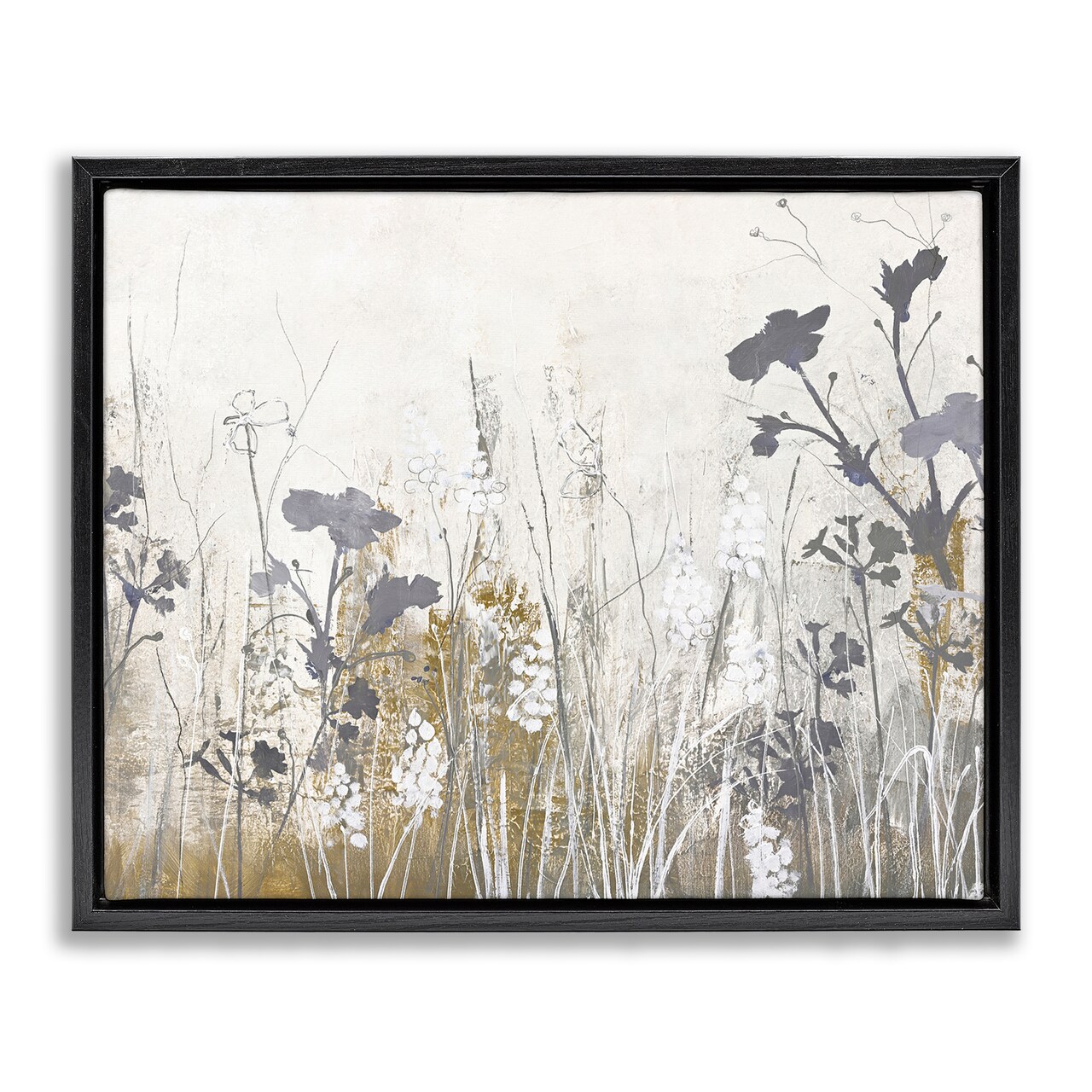 Stupell Industries Grey Flower Silhouettes Floater Framed Canvas Wall Art Design by Design Fabrikken